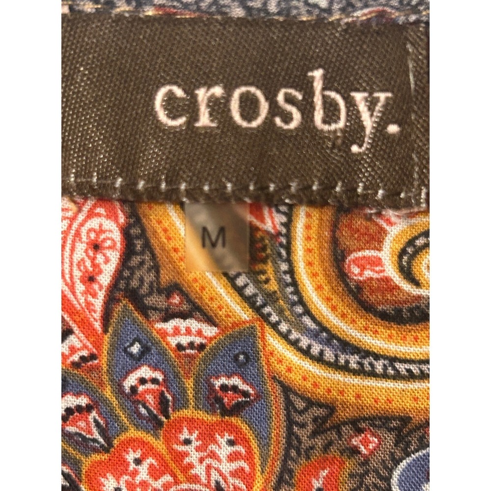 Crosby Paisley Floral Print Boho‎ Blouse Long Sleeve Split Neck Rust Orange Med